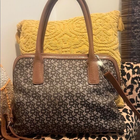 DKNY Brown and Tan Logo Satchel - Picture 6 of 13